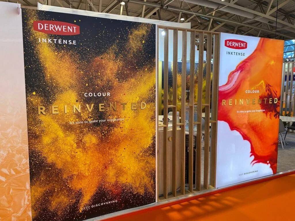 The stands at CreativeWorld in Frankfurt with a still from our video blown up