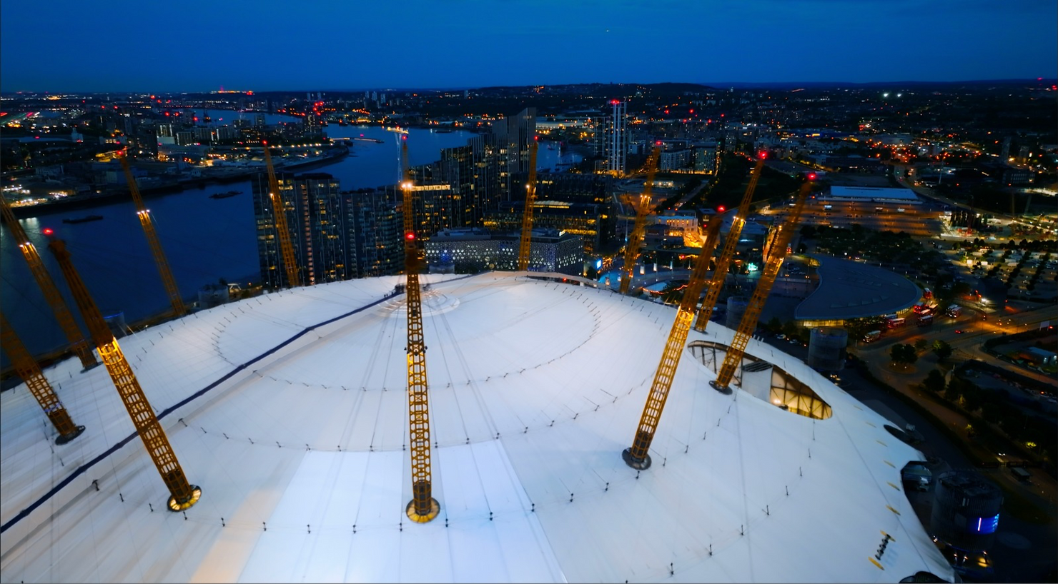 The O2 arena with mismatching panels after a storm meant the originals needed replacing.