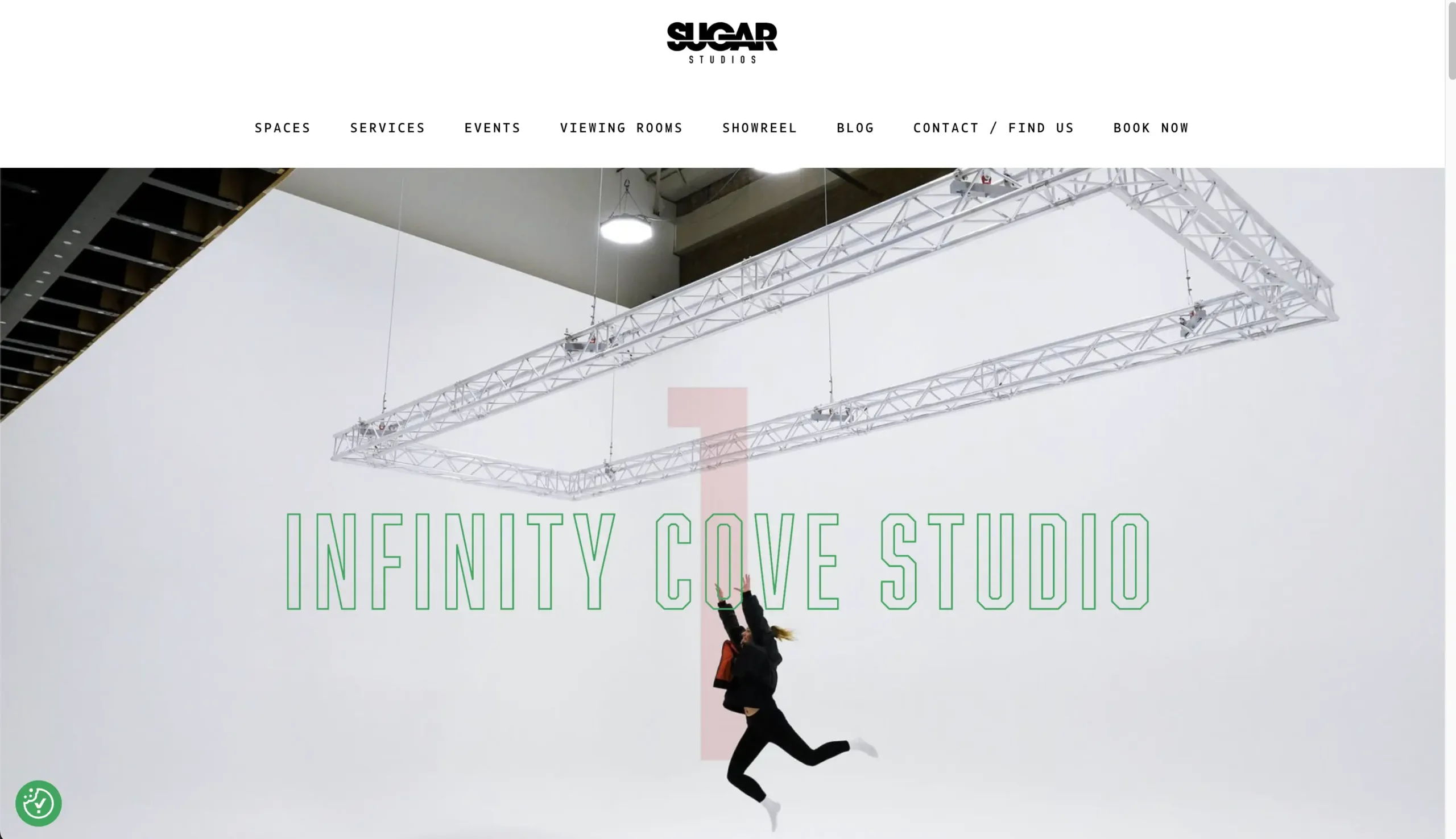 Sugar studios, Infinity cove studio screenshot of website.