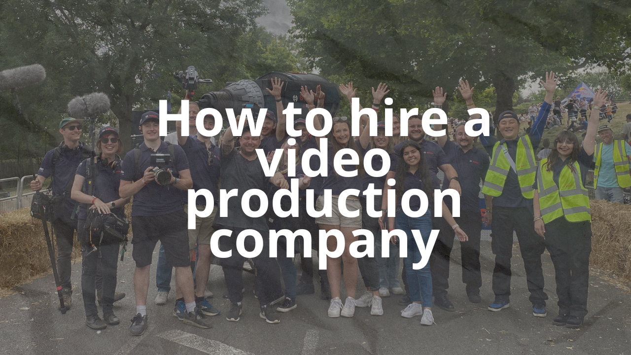 Image of a video production team with text "How to hire a video production company"