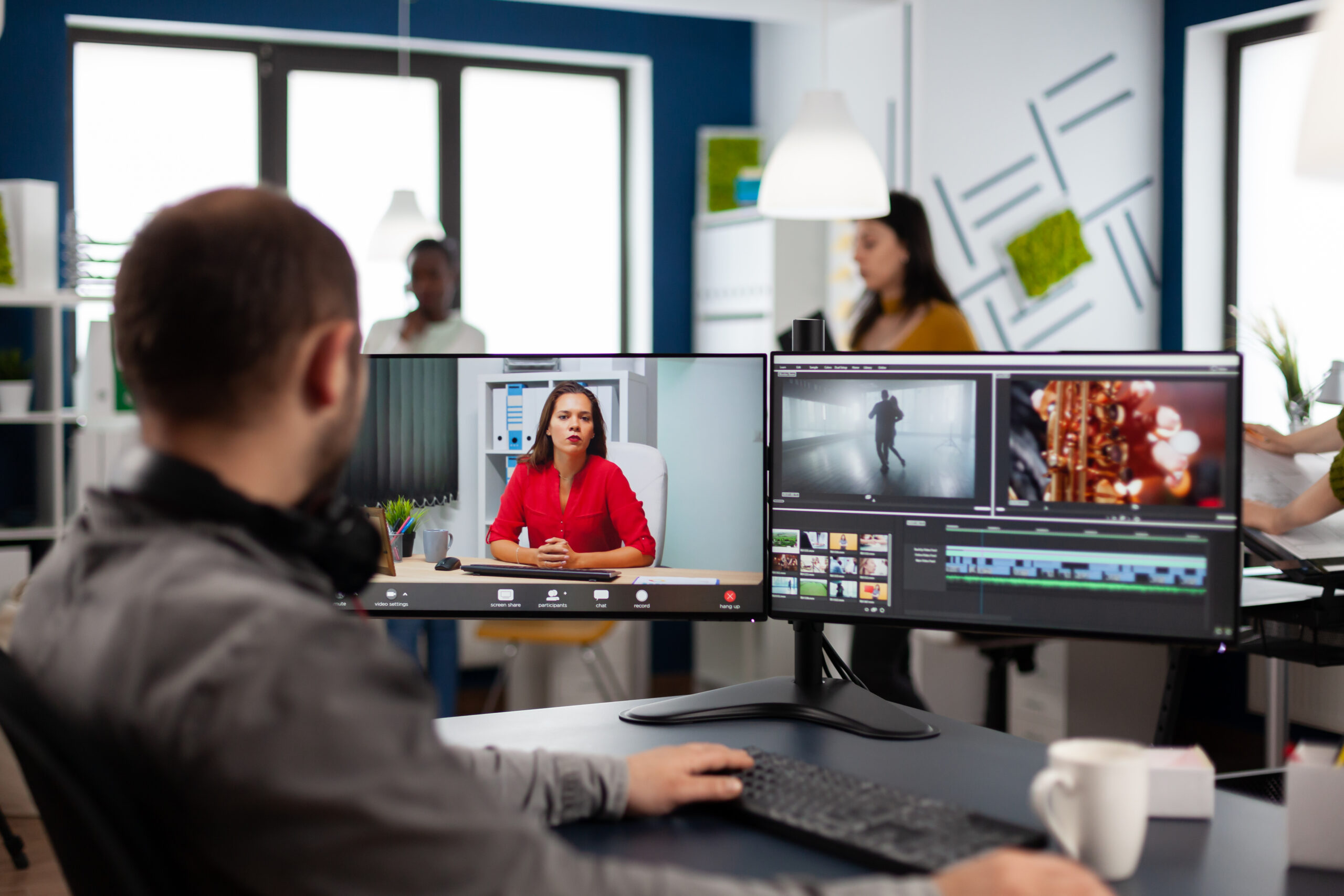 Video Editor working on a video software on a computer