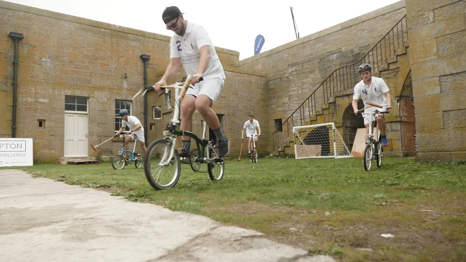 A bike polo team on Thorne Island